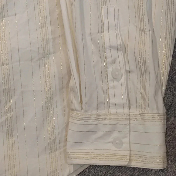 Apt 9 White & Gold Metallic Stripes Button Up  Long Sleeve Dress Shirt LARGE - Picture 9 of 12
